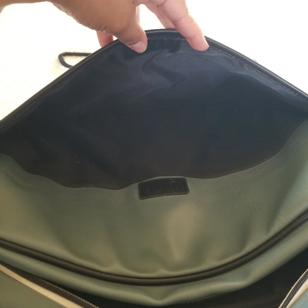 Paul Frank Teal Faux Leather Laptop Bag with Striped Strap and Monkey Motif
